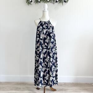 J.O.A. High Neck Pleated Floral Maxi Dress Small Sundress Resort Vacation cruise